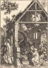 Reproduction of The Nativity by Albrecht Durer - Graphic design depicting the birth of Jesus in a stable with people.