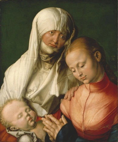 Reproduction of Virgin and Child with Saint Anne by Albrecht Durer. Features three figures: mother and child.