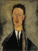 Reproduction of Portrait of the Artist Leopold Survage by Amedeo Modigliani. Male figure with distinct features.