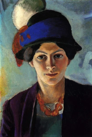 Reproduction of Portrait of the Artist\'s Wife with a Hat by August Macke. The painting features a woman in a hat.