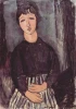Reproduction of Portrait of a Maid by Amedeo Modigliani. Female figure with large eyes and simple clothing.