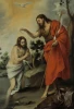 Reproduction of The Baptism of Christ by Bartolome Esteban Murillo - Graphic design featuring figures in water and greenery.