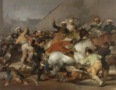 Reproduction of The Second of May 1808 by Francisco Goya - Graphic design. Scene of battle with horses.
