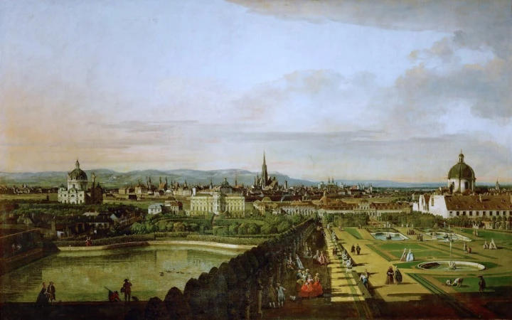 Reproduction of View of Vienna from Belvedere by Canaletto, showcasing a panoramic view of the city.