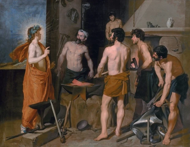Apollo in the Forge of Vulcan reproduction by Diego Velazquez, perfect for a modern living room.