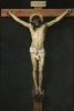 Reproduction of Christ Crucified by Diego Velazquez - Graphic design featuring a crucified man on a dark background.