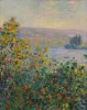 Reproduction of Flower Beds at Vetheuil by Claude Monet. The artwork features colorful flowers with a river backdrop.