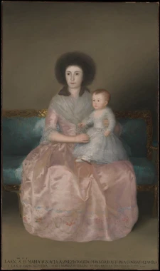 Portrait reproduction of Countess Altamira and her daughter Maria Agustyna in an elegant salon, adding sophistication.