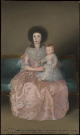 Portrait reproduction of Countess Altamira and her daughter Maria Agustyna in an elegant salon, adding sophistication.
