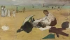 Beach Scene reproduction by Edgar Degas. The artwork depicts a beach with people in swimsuits and umbrellas.