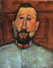 Reproduction of Doctor Devaraigne by Amedeo Modigliani - Graphic pattern featuring a man with prominent facial features in blue.