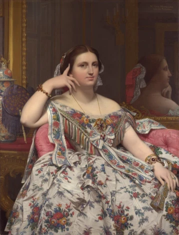 Reproduction of Madame Paul-Sigisbert Moitessier by Jean Auguste Dominique Ingres - Graphic design featuring an elegant woman.