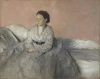 Reproduction of Portrait of Madame Rene de Gas by Edgar Degas. Woman in a dotted light dress, seated.