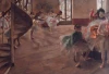 Reproduction of The Rehearsal 1874 by Edgar Degas - Dance studio setting with light-colored walls and wooden floor.