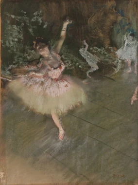 Reproduction of The Star by Edgar Degas - Graphic design featuring a ballet dancer in a tutu against a dark background.