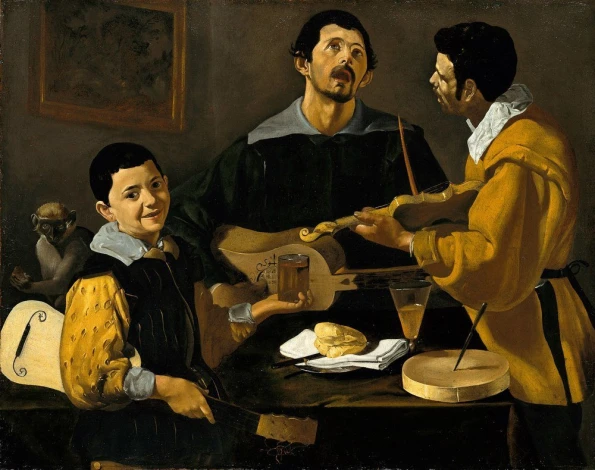 Reproduction of The Three Musicians in a stylish arrangement, adding warmth to a modern living room.