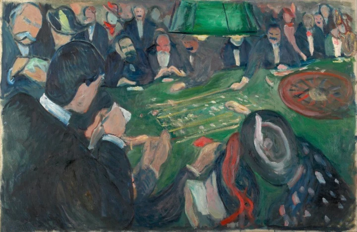 Reproduction of At the Roulette Table in Monte Carlo by Edvard Munch. The image shows players at the table.
