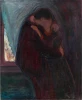 Reproduction of The Kiss by Edvard Munch - Graphic design featuring two figures in an embrace with vibrant colors and soft contours.