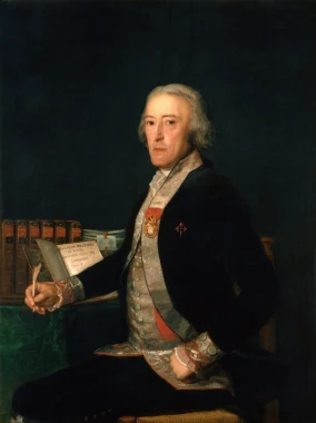 Reproduction of Portrait of Felix Colon de Larriategu by Francisco Goya. Man in elegant attire seated.