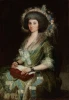 Reproduction of Portrait of Senora Cean Bermudez by Francisco Goya. Woman in a green dress with white accents.