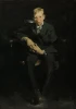 Reproduction of Frankie the Organ Boy by George Bellows. A boy in elegant attire sits on a chair with his hands.