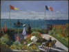 Reproduction of Garden at Sainte-Adresse by Claude Monet. The image depicts people in a garden, flags, and boats.