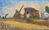 Reproduction of Les Terrassiers by Georges Seurat - Graphic design featuring figures working in a field, a mill, and landscape.