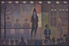 Reproduction of Parade de cirque by Georges Seurat - Graphic design featuring characters in costumes on a circus stage.