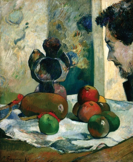 Reproduction of Still Life with Profile of Laval by Paul Gauguin. The image features a still life with fruits.