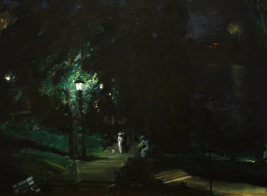 Summer Night Riverside Drive reproduction by George Bellows. The image depicts a nighttime landscape with figures.