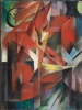 Reproduction of The Foxes by Franz Marc - Graphic design featuring two stylized foxes in shades of red and green.