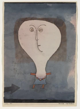 Reproduction of Fright of a Girl by Paul Klee - Graphic design featuring a figure with a large head, simple body, and round eyes.