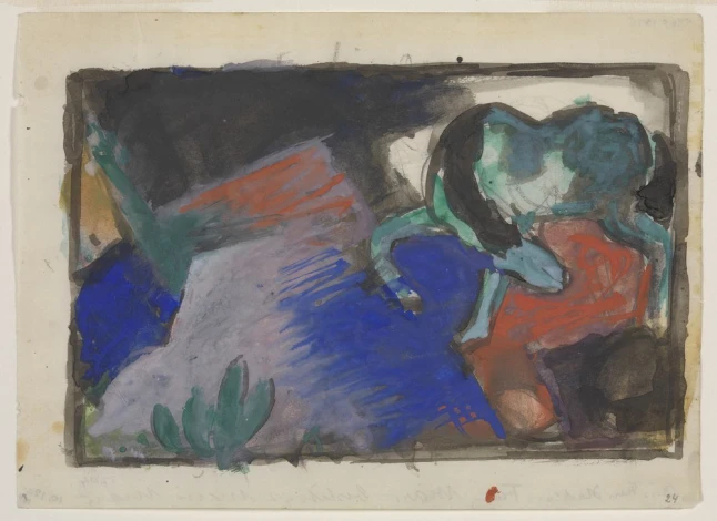 Reproduction of Green Horse in Landscape by Franz Marc - A dynamic graphic depiction of a horse.