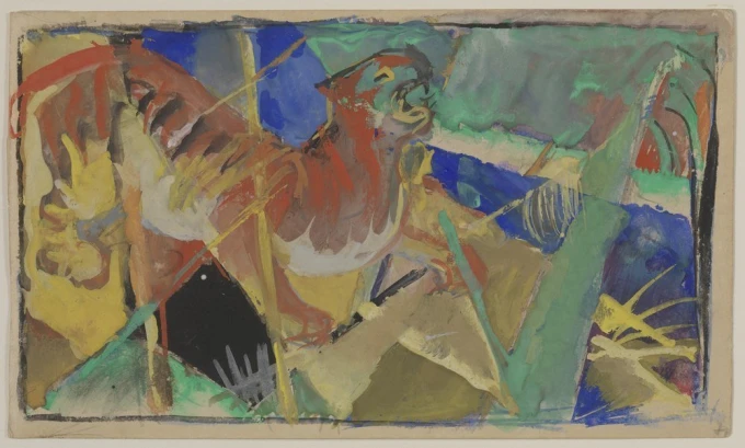 Reproduction of Tiger in the Jungle by Franz Marc - A graphic pattern featuring a tiger in dynamic, abstract style.