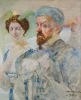 Self-portrait reproduction by Jacek Malczewski featuring a man and woman in soft colors with a textured background.