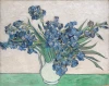 Reproduction of Irises, 1890, by Vincent van Gogh - Graphic design featuring irises in a vase on a light background.