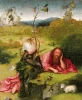 Reproduction of Saint John the Baptist in the Wilderness by Hieronymus Bosch. The saint\'s figure lies on the ground.