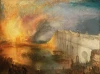 Reproduction of The Burning of the Houses of Lords and Commons by William Turner. The image depicts fire and smoke.