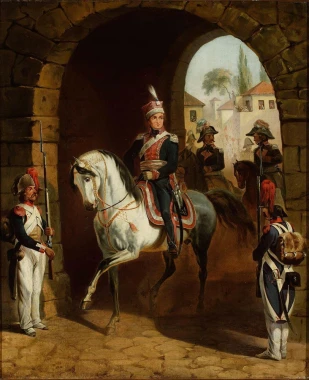 Reproduction of General Jan Henryk Dąbrowski\'s entrance to Rome by January Suchodolski - Graphic design.