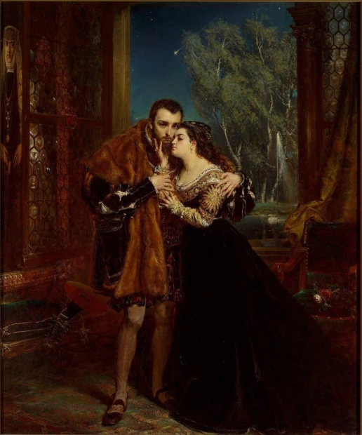 Reproduction of Zygmunt August and Barbara by Jan Matejko. Historical figures in an intimate scene.