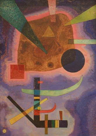 Reproduction of Drei Elemente by Wassily Kandinsky - Graphic design with geometric shapes in vibrant colors.