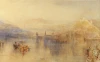Reproduction of Lucerne from the Lake by William Turner. The image features a lake with mountains in the background and boats.