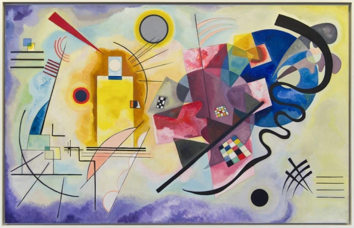 Reproduction of Yellow-Red-Blue by Wassily Kandinsky - Graphic design with geometric shapes and vibrant colors.