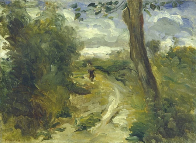 Reproduction of Landscape between Storms by Renoir - A graphic print depicting a landscape with trees and a path.