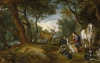 Reproduction of Miracle of Saint Hubert by Peter Paul Rubens - Forest scene with a deer, hunter, and dogs.