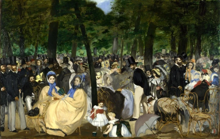 Reproduction of Music in the Tuileries by Edouard Manet - Social scenes in a park among the greenery of trees.