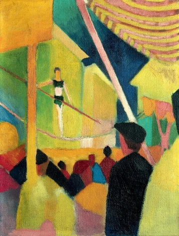 Reproduction of Seiltanzerin by August Macke. The artwork features a person on a tightrope with a vibrant background.