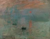 Reproduction of Impression, Sunrise by Claude Monet. The artwork features a boat on water with a sunset in the background.