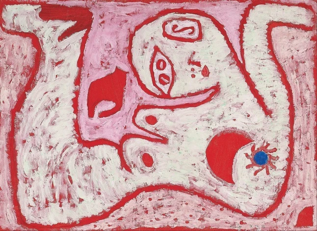 Reproduction of A Woman For Gods by Paul Klee - Graphic design featuring a figure in pink and red tones.