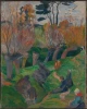 Reproduction of Bretagnelandskap with cows by Paul Gauguin. The image features a landscape with trees and figures.